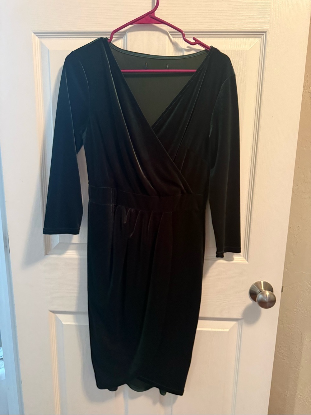 Dark Green Velvet Wrap Dress - Women's